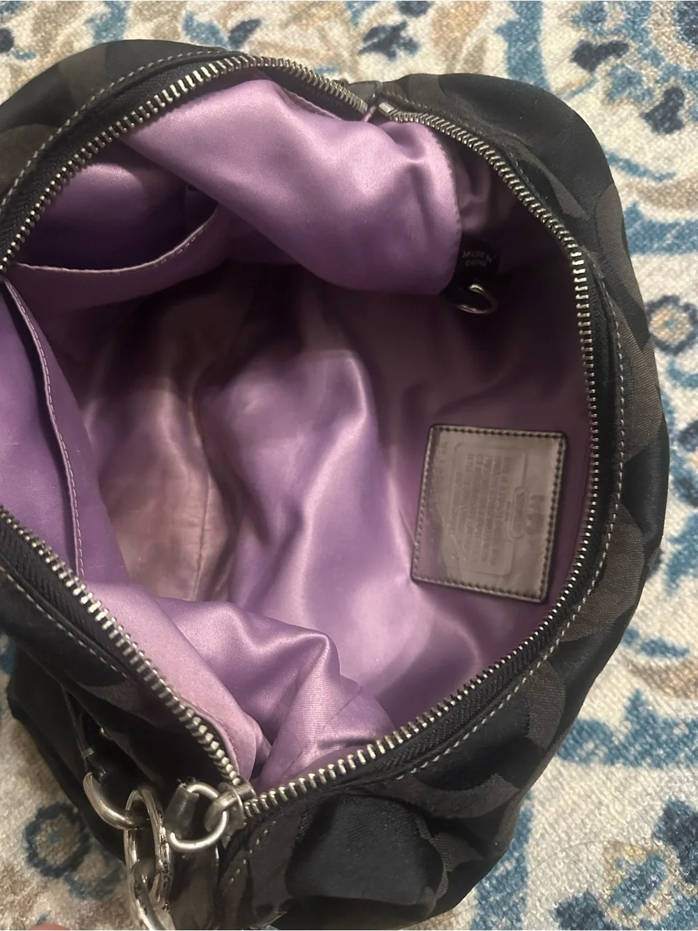Coach Signature C Black Shoulder Bag – Purple Satin Interior